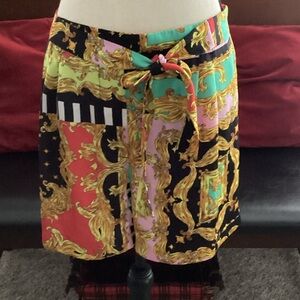 mango dress scarf print tie shorts, large nwot multi color